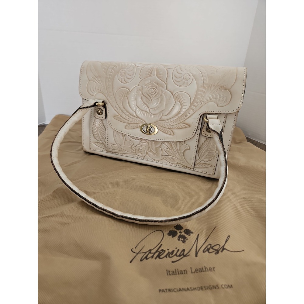 Patricia Nash Bag Cream Sanabria Satchel Floral Tooled Leather Artisian Luxe
